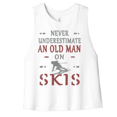 Skier Funny Never Underestimate An Old On Skis Great Gift Women's Racerback Cropped Tank