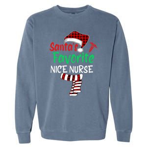 Santas Favorite Nicu Nurse Christmas Santa Red Plaid Claus Gift Garment-Dyed Sweatshirt