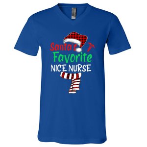 Santas Favorite Nicu Nurse Christmas Santa Red Plaid Claus Gift V-Neck T-Shirt