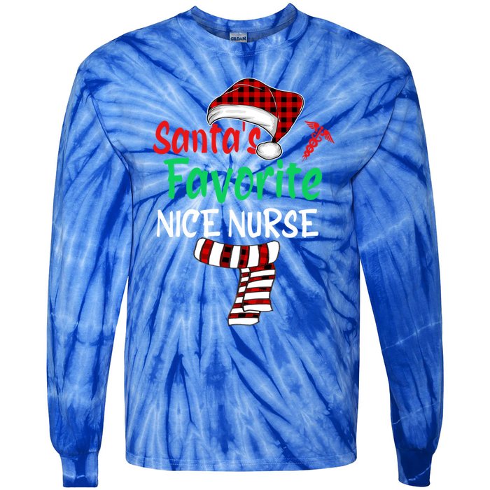 Santas Favorite Nicu Nurse Christmas Santa Red Plaid Claus Gift Tie-Dye Long Sleeve Shirt