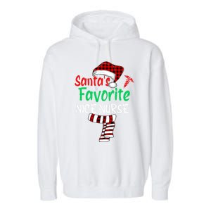 Santas Favorite Nicu Nurse Christmas Santa Red Plaid Claus Gift Garment-Dyed Fleece Hoodie