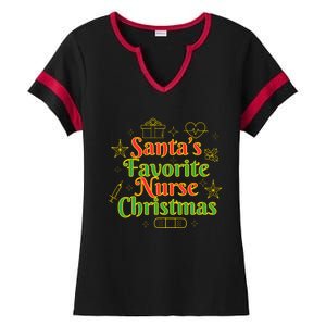 Santa's Favorite Nurse Cute Funny Christmas RN Ladies Halftime Notch Neck Tee