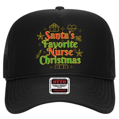 Santa's Favorite Nurse Cute Funny Christmas RN High Crown Mesh Back Trucker Hat