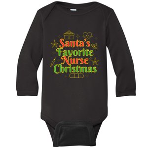 Santa's Favorite Nurse Cute Funny Christmas RN Baby Long Sleeve Bodysuit