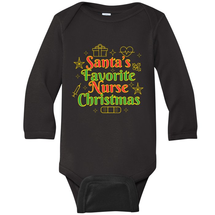 Santa's Favorite Nurse Cute Funny Christmas RN Baby Long Sleeve Bodysuit