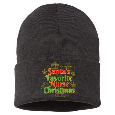 Santa's Favorite Nurse Cute Funny Christmas RN Sustainable Knit Beanie