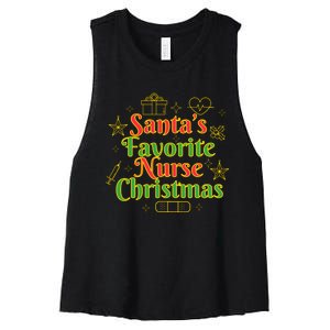 Santa's Favorite Nurse Cute Funny Christmas RN Women's Racerback Cropped Tank