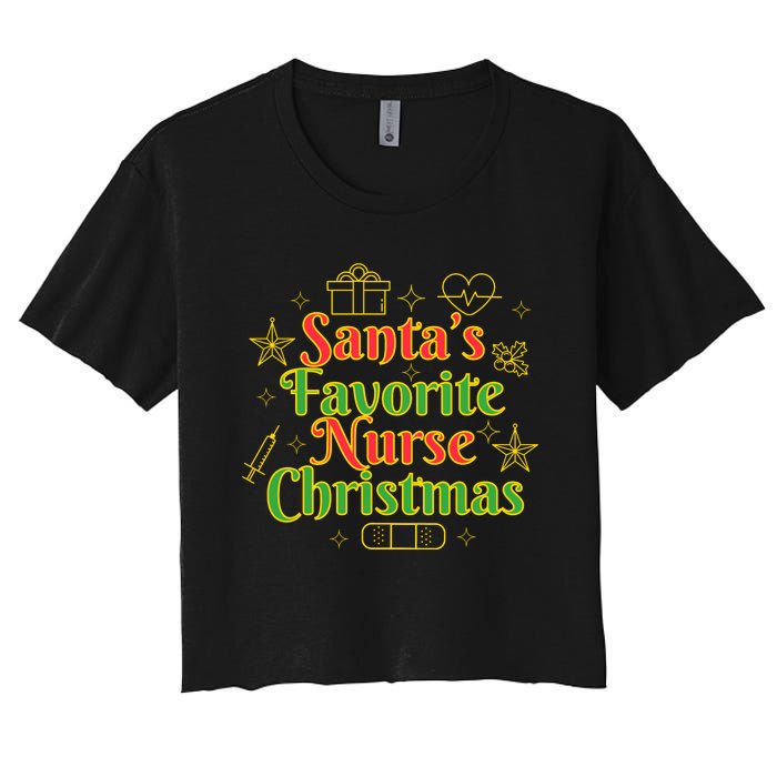 Santa's Favorite Nurse Cute Funny Christmas RN Women's Crop Top Tee