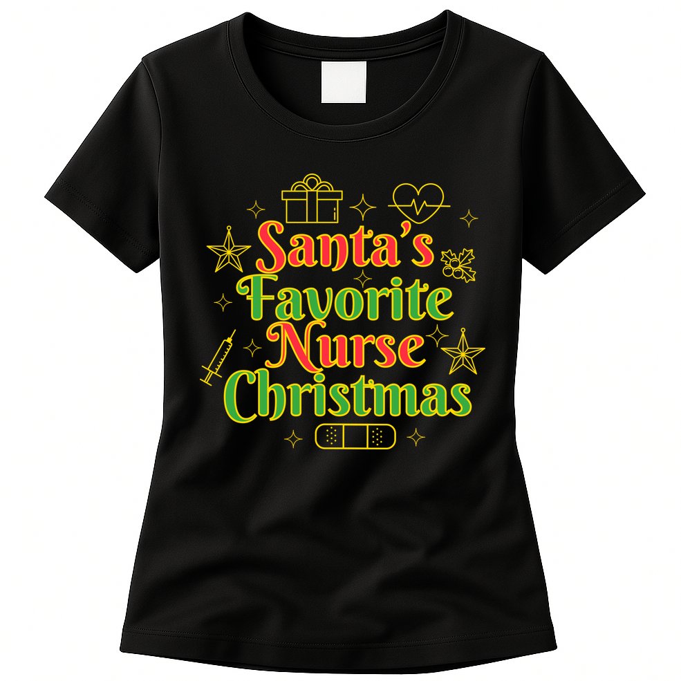 Santa's Favorite Nurse Cute Funny Christmas RN Womens T-Shirt