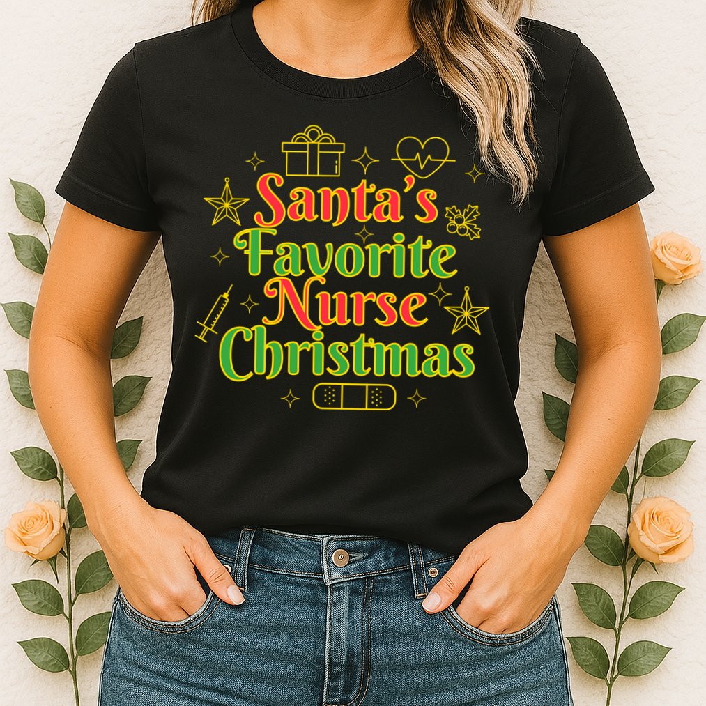 Santa's Favorite Nurse Cute Funny Christmas RN Womens T-Shirt
