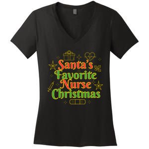 Santa's Favorite Nurse Cute Funny Christmas RN Women's V-Neck T-Shirt