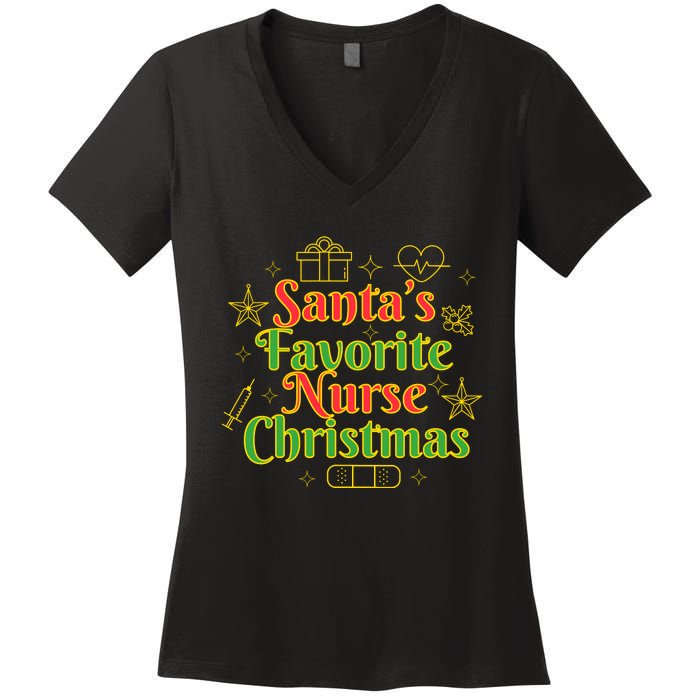 Santa's Favorite Nurse Cute Funny Christmas RN Women's V-Neck T-Shirt