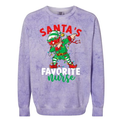 Santas Favorite Nurse Dabbing Elf Christmas Pajama Holiday Funny Gift Colorblast Crewneck Sweatshirt