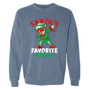 Santas Favorite Nurse Dabbing Elf Christmas Pajama Holiday Funny Gift Garment-Dyed Sweatshirt