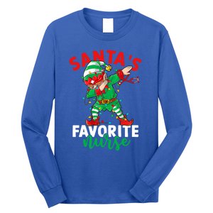 Santas Favorite Nurse Dabbing Elf Christmas Pajama Holiday Funny Gift Long Sleeve Shirt