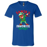 Santas Favorite Nurse Dabbing Elf Christmas Pajama Holiday Funny Gift V-Neck T-Shirt