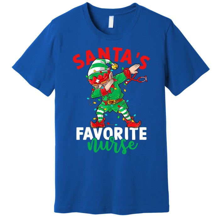 Santas Favorite Nurse Dabbing Elf Christmas Pajama Holiday Funny Gift Premium T-Shirt