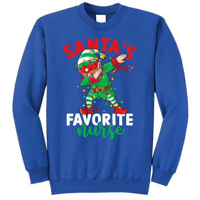 Santas Favorite Nurse Dabbing Elf Christmas Pajama Holiday Funny Gift Tall Sweatshirt