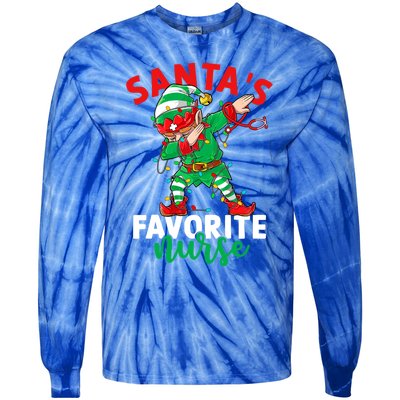 Santas Favorite Nurse Dabbing Elf Christmas Pajama Holiday Funny Gift Tie-Dye Long Sleeve Shirt