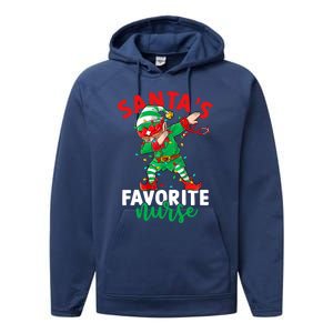 Santas Favorite Nurse Dabbing Elf Christmas Pajama Holiday Funny Gift Performance Fleece Hoodie