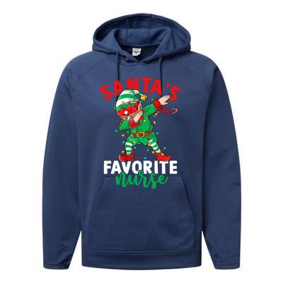 Santas Favorite Nurse Dabbing Elf Christmas Pajama Holiday Funny Gift Performance Fleece Hoodie