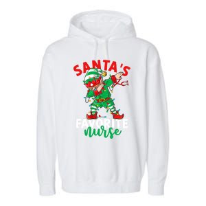 Santas Favorite Nurse Dabbing Elf Christmas Pajama Holiday Funny Gift Garment-Dyed Fleece Hoodie