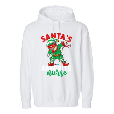 Santas Favorite Nurse Dabbing Elf Christmas Pajama Holiday Funny Gift Garment-Dyed Fleece Hoodie