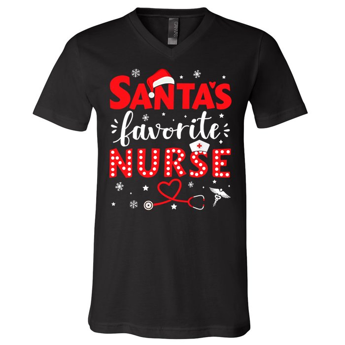 Santa Favorite Nurse For Christmas In Hospital Xmas V-Neck T-Shirt