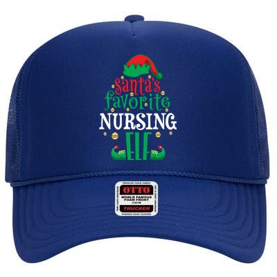 Santas Favorite Nursing Elf Christmas Family Matching Cute Gift High Crown Mesh Back Trucker Hat