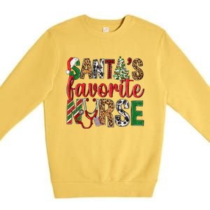 SantaS Favorite Nurse Leopard Merry Xmas Party Funny Gift Premium Crewneck Sweatshirt