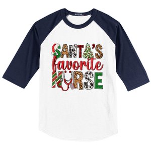 SantaS Favorite Nurse Leopard Merry Xmas Party Funny Gift Baseball Sleeve Shirt