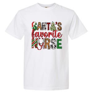 SantaS Favorite Nurse Leopard Merry Xmas Party Funny Gift Garment-Dyed Heavyweight T-Shirt