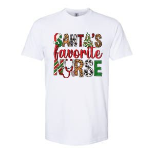 SantaS Favorite Nurse Leopard Merry Xmas Party Funny Gift Softstyle CVC T-Shirt