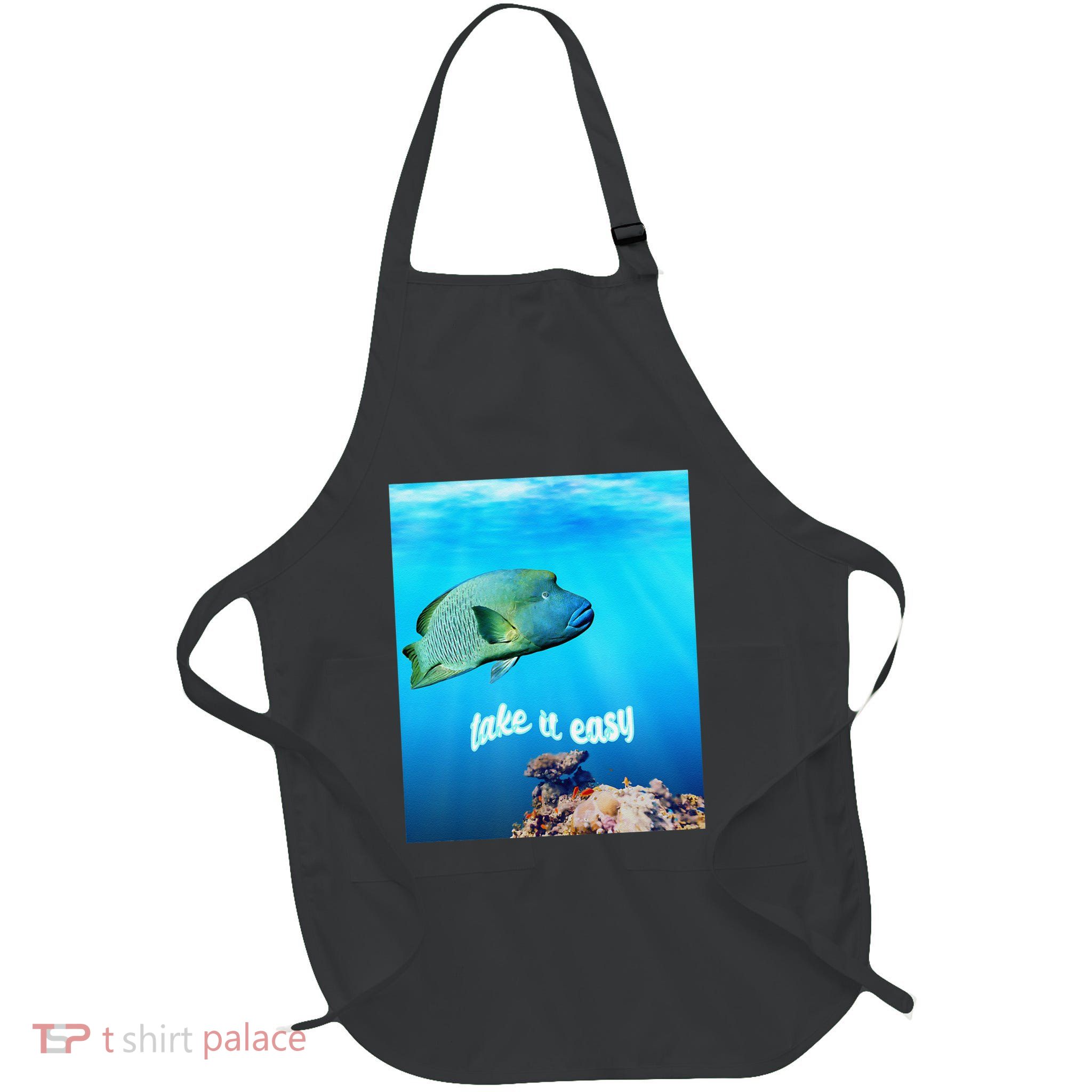 Sea Fish Napoleon Fish Leisurely Blue Green Beautiful Coral Reef Full-Length Apron With Pockets