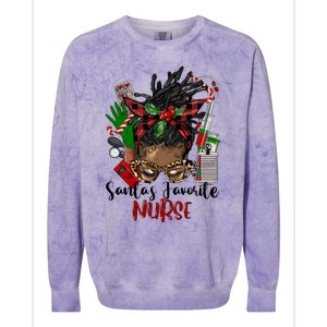 SantaS Favorite Nurse Afro Messy Bun Christmas Gift Colorblast Crewneck Sweatshirt