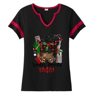 SantaS Favorite Nurse Afro Messy Bun Christmas Gift Ladies Halftime Notch Neck Tee