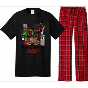 SantaS Favorite Nurse Afro Messy Bun Christmas Gift Pajama Set