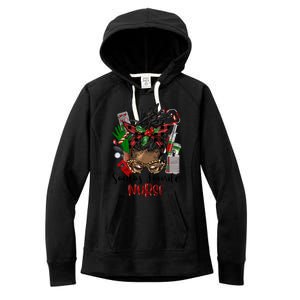 SantaS Favorite Nurse Afro Messy Bun Christmas Gift Women's Fleece Hoodie