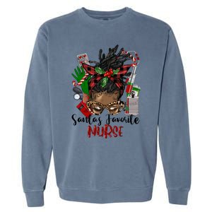 SantaS Favorite Nurse Afro Messy Bun Christmas Gift Garment-Dyed Sweatshirt