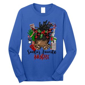 SantaS Favorite Nurse Afro Messy Bun Christmas Gift Long Sleeve Shirt