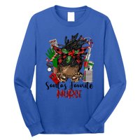 SantaS Favorite Nurse Afro Messy Bun Christmas Gift Long Sleeve Shirt