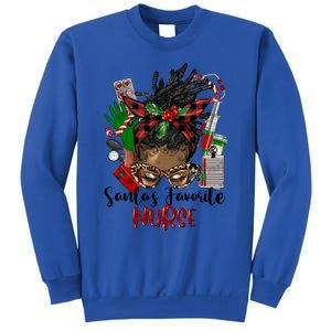 SantaS Favorite Nurse Afro Messy Bun Christmas Gift Sweatshirt