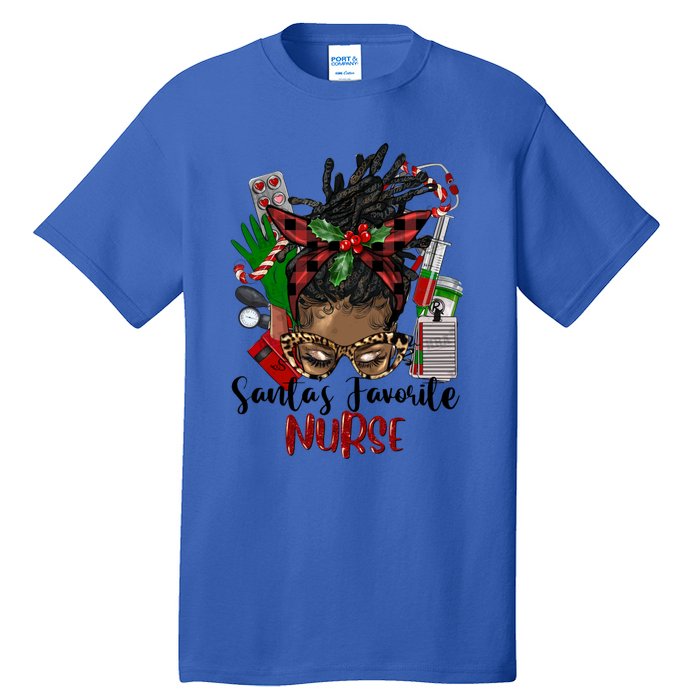 SantaS Favorite Nurse Afro Messy Bun Christmas Gift Tall T-Shirt