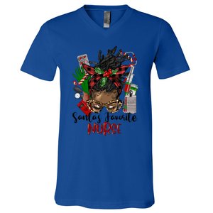 SantaS Favorite Nurse Afro Messy Bun Christmas Gift V-Neck T-Shirt