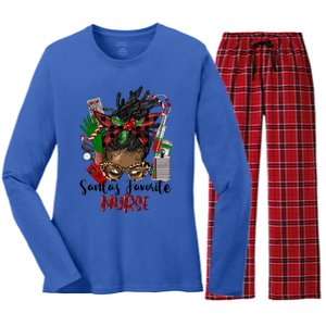 SantaS Favorite Nurse Afro Messy Bun Christmas Gift Women's Long Sleeve Flannel Pajama Set 