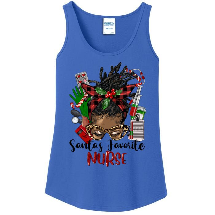 SantaS Favorite Nurse Afro Messy Bun Christmas Gift Ladies Essential Tank