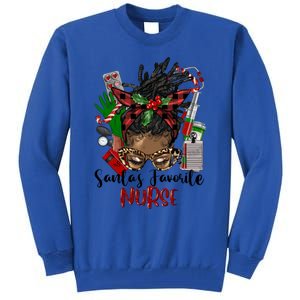 SantaS Favorite Nurse Afro Messy Bun Christmas Gift Tall Sweatshirt