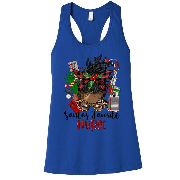 SantaS Favorite Nurse Afro Messy Bun Christmas Gift Women's Racerback Tank