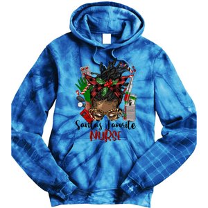 SantaS Favorite Nurse Afro Messy Bun Christmas Gift Tie Dye Hoodie