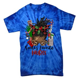 SantaS Favorite Nurse Afro Messy Bun Christmas Gift Tie-Dye T-Shirt